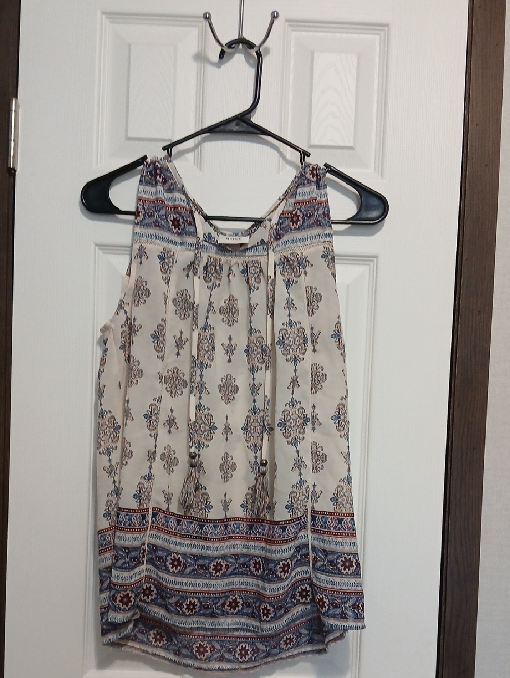 Knox Rose Cream Tank with Blue and Rust Boho Print